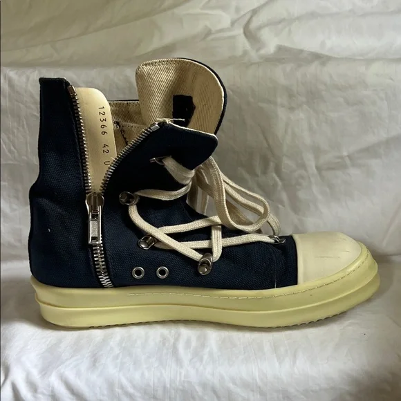 Rick Owens Navy and Cream High-Top Sneakers